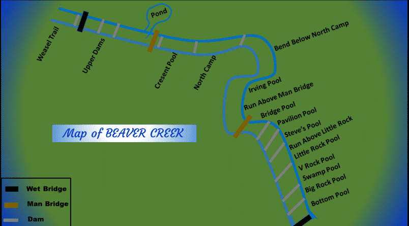 A map of beaver creek with the name of each river.